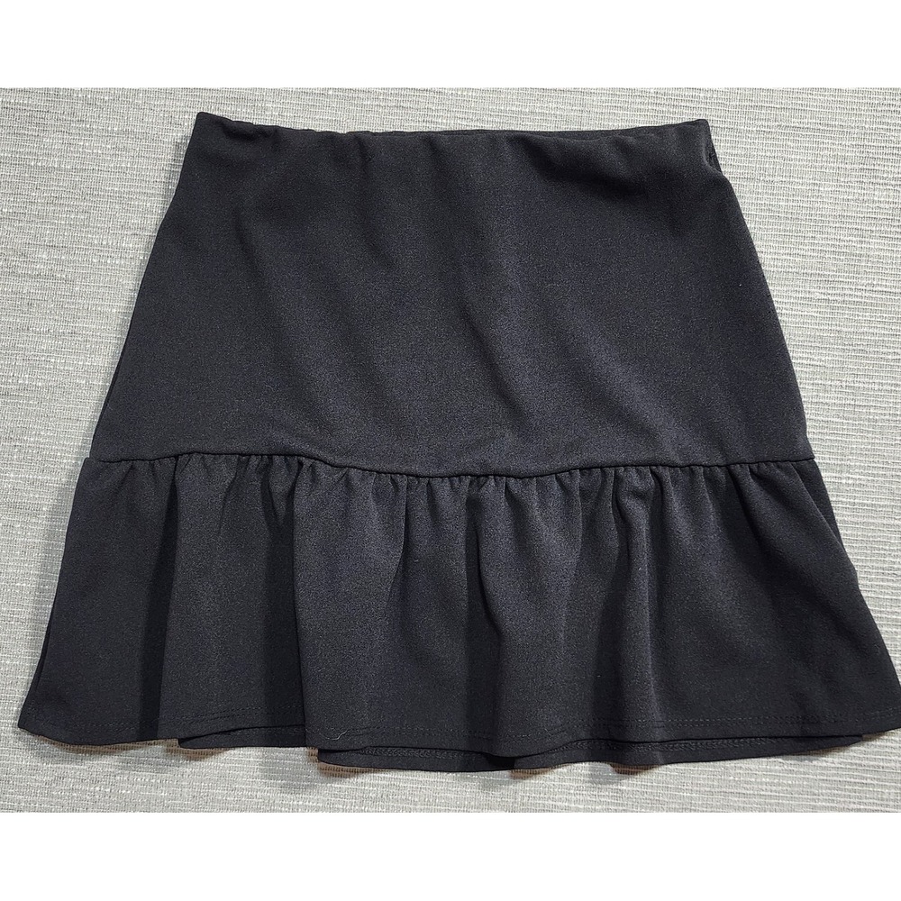 Saints 21 Womens Black Ruffle Hem Mini Skirt Elastic Waist Size M